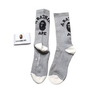Bape Crew Socks Ape Head Logo Mens Womens Unisex Size 9-11‎ Gray White Black